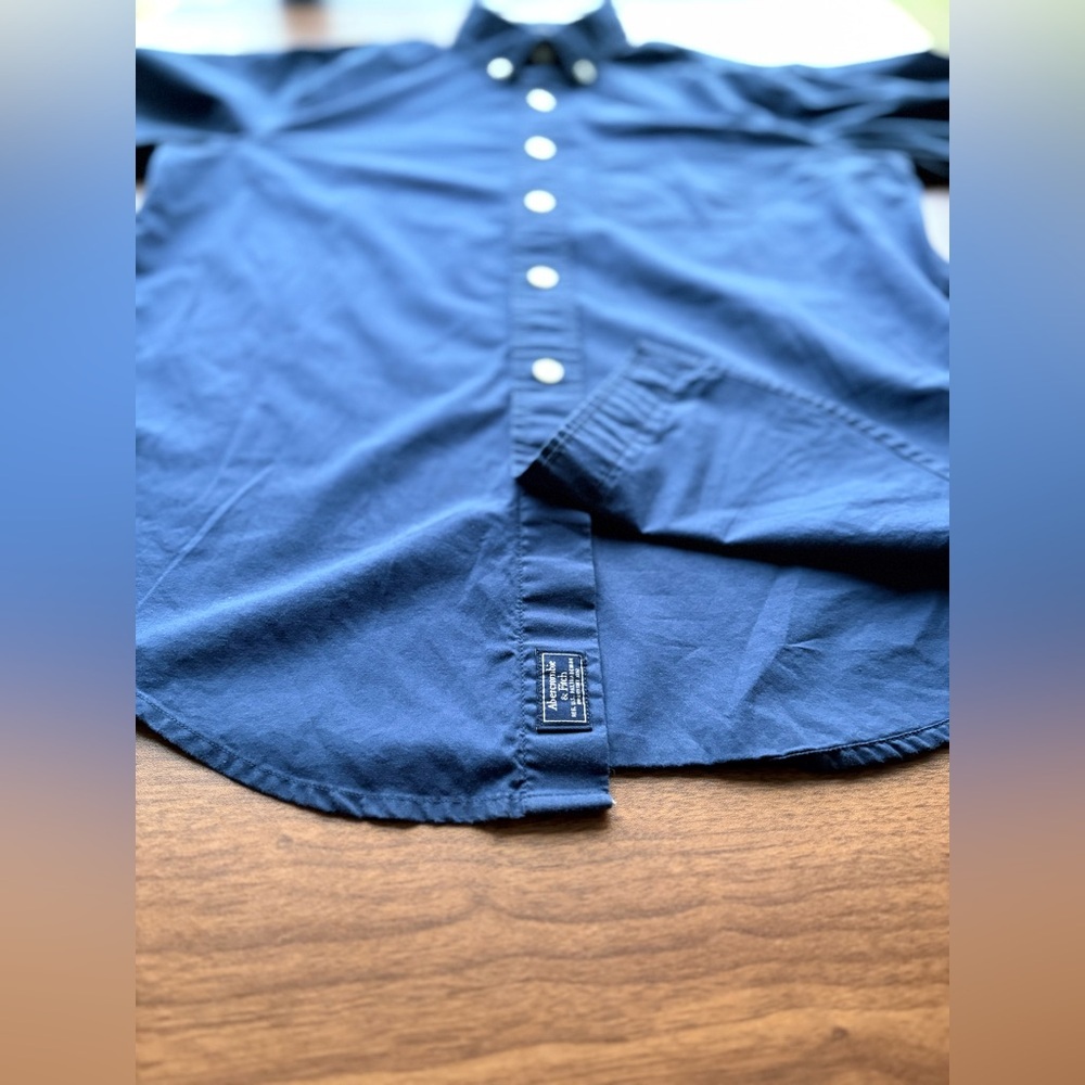 Vintage Y2K Abercrombie & Fitch Navy Oxford Shirt Relaxed Fit Stretch | Men’s S - Picture 8 of 15